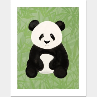 Panda Bear with a Green Bamboo Background Posters and Art